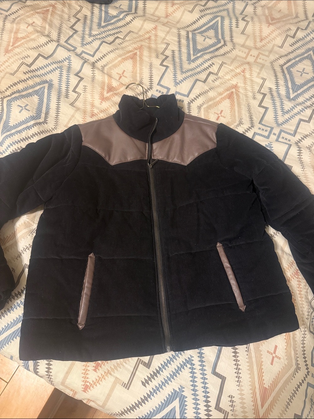 Cinch Black Puffer Jacket with Brown Trim